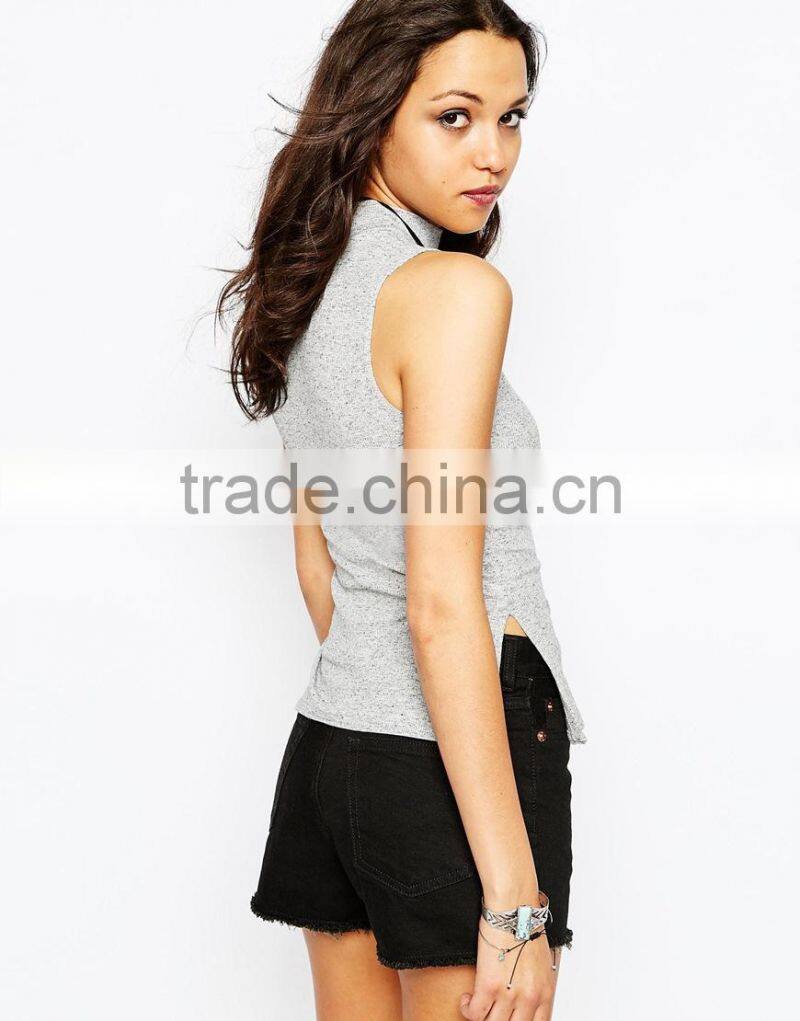 China factory OEM ODM 2015 new fashion high Neck Side Split Top