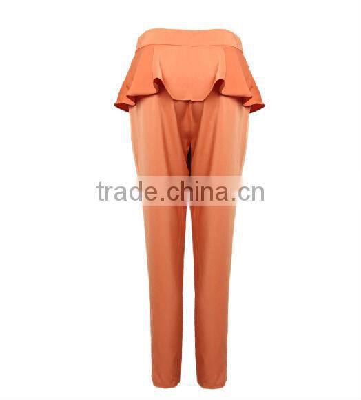 removable ruffle peplum harem trousers in orange color for young lady