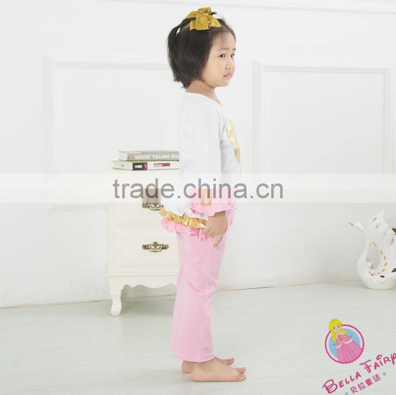 Wholesale high quality Golden Autumn outfits for baby girls Christmas outfits for infant girls