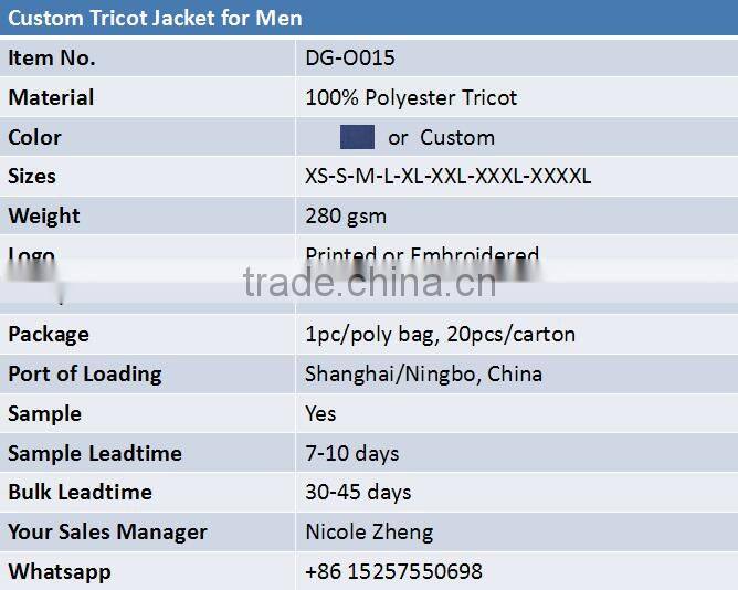 Custom new design modern best quality 100% polyester anti-pilling wholesale tricot jacket men clothing