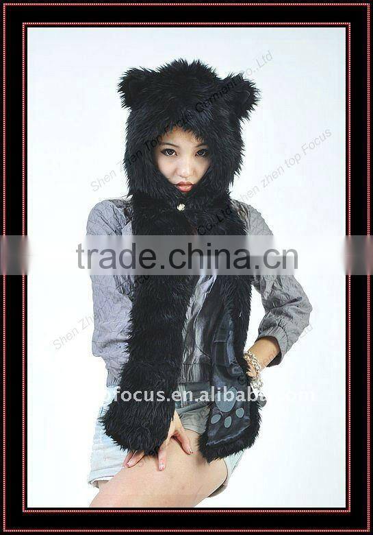 2012 NEW FASHION ANIMAL TEEN HAT BLACK WOLF