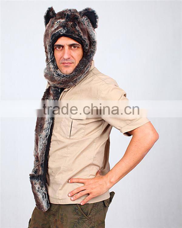 Fashion faux fur animal hooded scarf slouch beanie winter hat