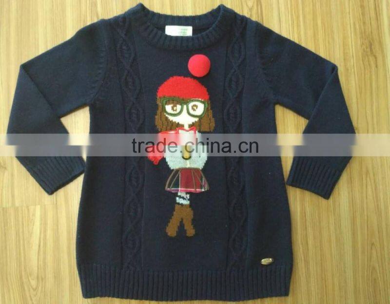 New fashion wholesale knit xmas girls sweater with embroidery girl on front (BKNk23)