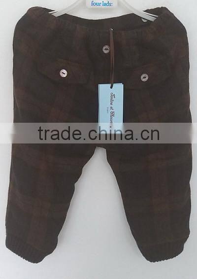 cool boys brown grid woolen pants for Winter