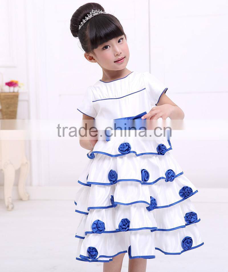 MGOO New Latest Design Fashion Girl Party Dress Flowers Layers Cute Satin Formal Dress 33033