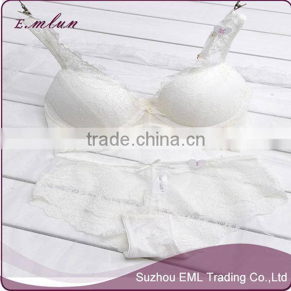 Ladies custom high quality sexy hot new design lace transparent bra and panty set