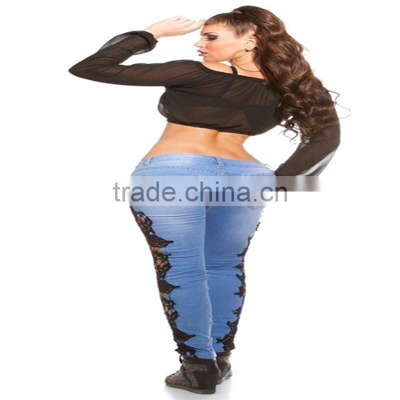 women brand pants Ladies Casual white and black with waist-length Ripped distressed female jeans