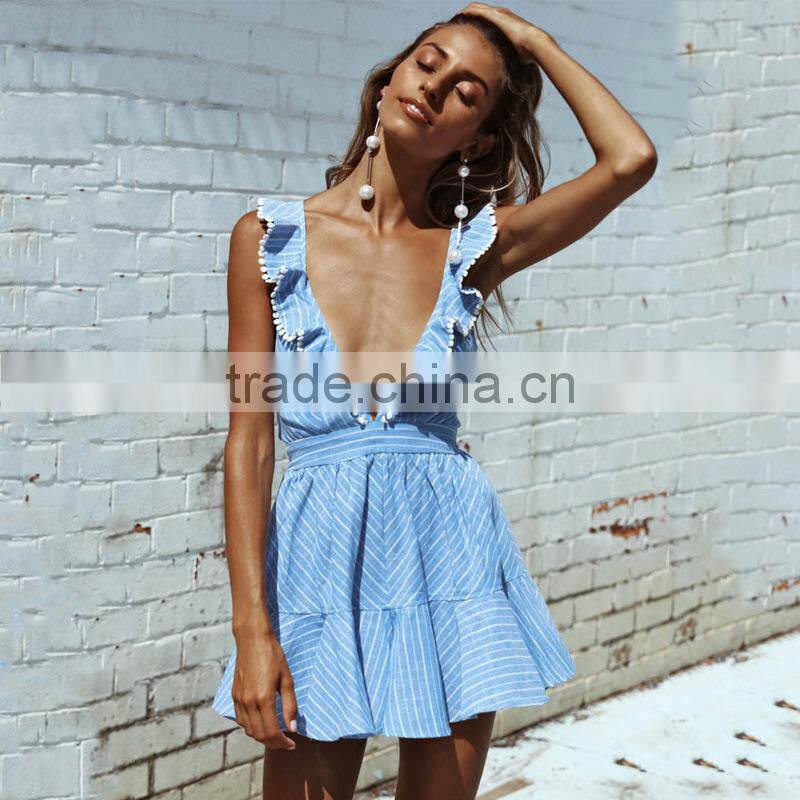 Deep V Neck Side Cross Sexy Dress Lady Fashion Summer Dresses Women Lady