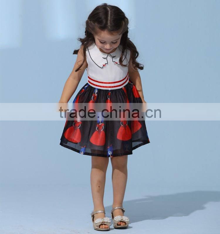 Kids 2017 baby girls vintage style popular design with printing and special collar designs