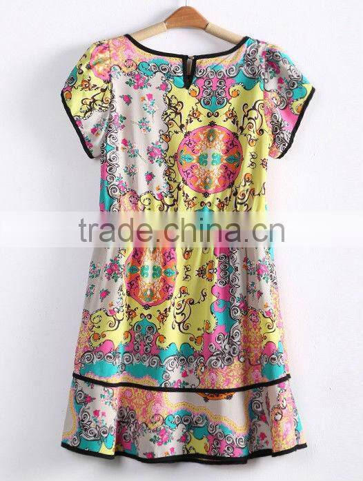 Hot European Style Round-Collar Floral Print Chiffon Dress