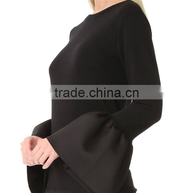 2017 OEM Banded Crew Neckline Flounced Cuffs Feminine Blouses