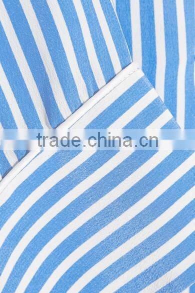 Navy blue custom stripe women high quality 100% silk sleep wear