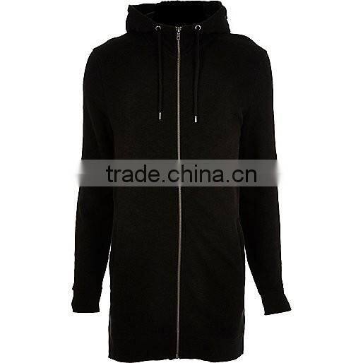 Men's cotton zipper-up longline hoodies