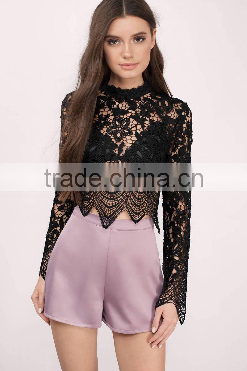 2017 latest fashion design sexy ladies black lace top