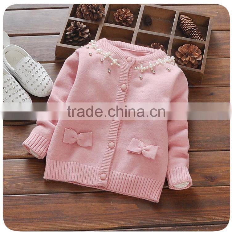 Sweet Baby Girls Cotton Sweaters Design With Beads and Bowknots For Children Knitted Cardigan