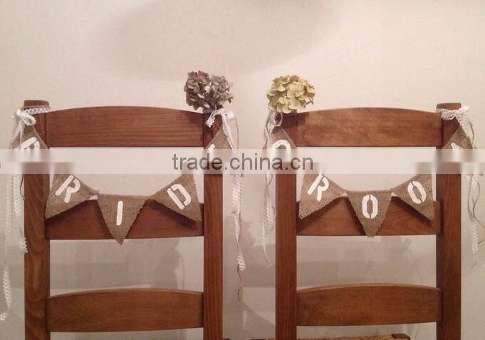 wedding decoration chair Bride & Groom Hessian Mini Chair Bunting Rustic Vintage Wedding Banner Burlap