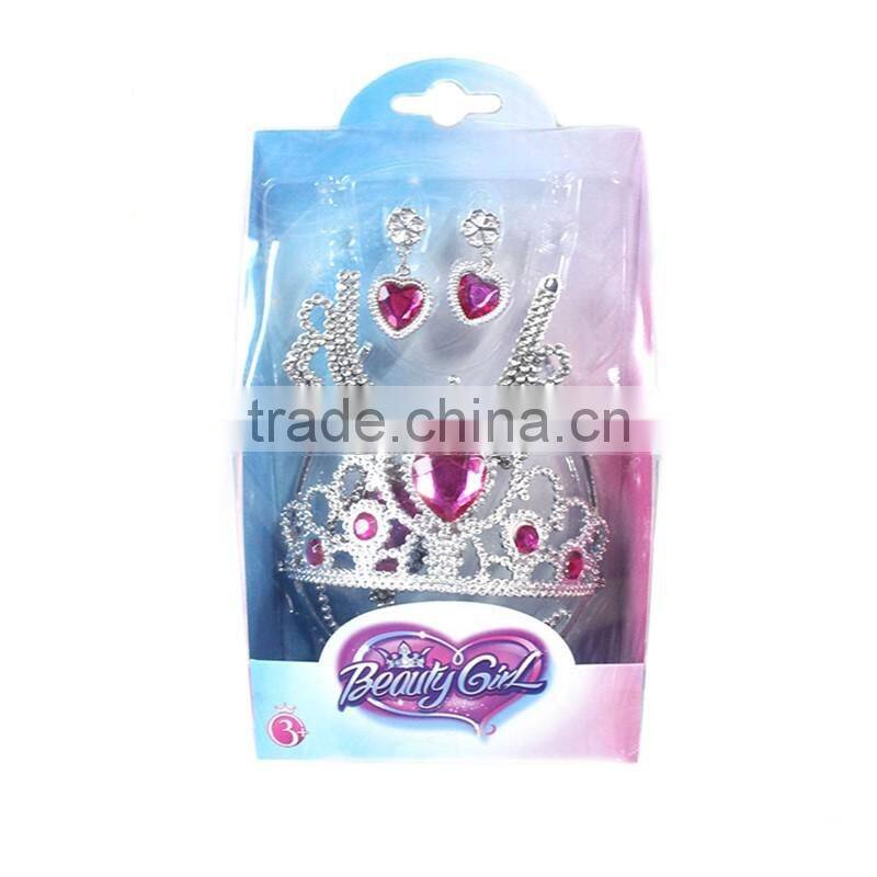 New design crown set with ring wholesales plastic tiara sets rose heart crown