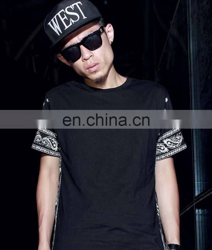 leather sleeves heat transfer logo 100% cotton longer men tshirt