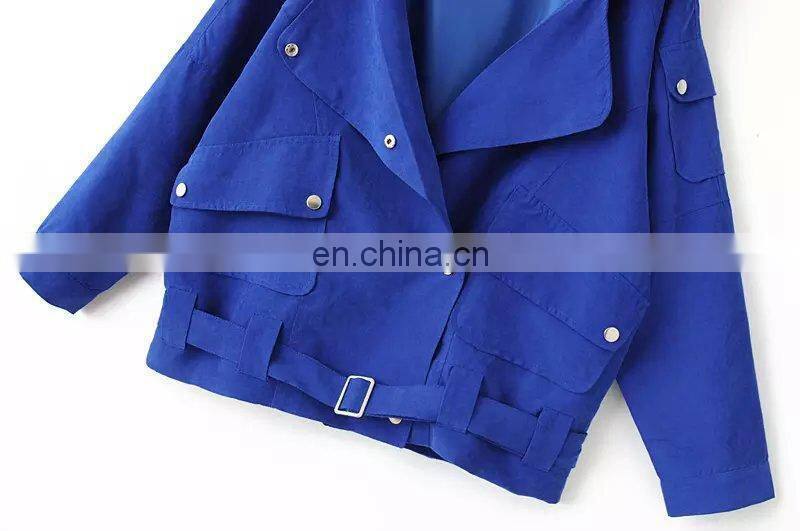 2015 Dress for women Europe American fashion causal lady trench coat lapels new pure color patch pocket personality wind jacket