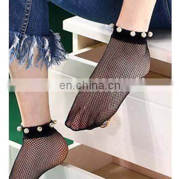 Hot sale fishnet socks with pearl beads