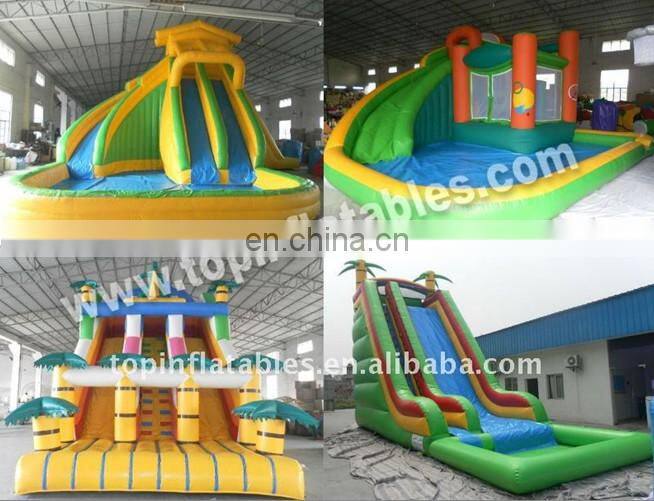 Giant inflatable water slide inflatable big double line water slide with pool