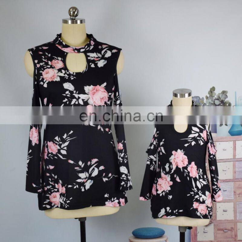Summer family outfits floral printed shirt mom and daughter matching clothes