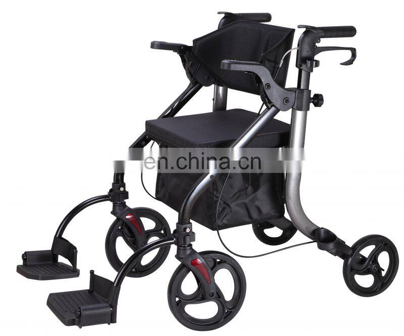 Aluminum Lightweight Foldable Rollator Seat Four Wheel Adult Rollators Walker with Footrest Wheelchair 83.5-98.7cm TWA-9269 10cm