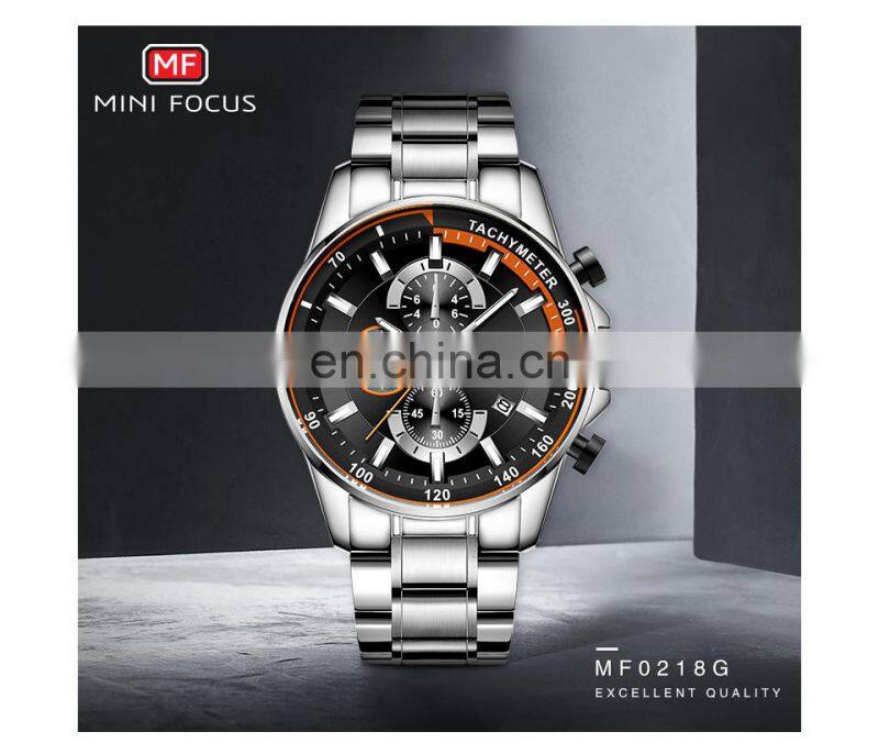 MINI FOCUS MF0218G Men's Quartz Watches Stainless Steel Strap Waterproof Chronograph Men Watches Wrist