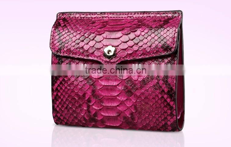 short style color rare python skin leather wallet smart multifunction card holder two folder purse for women