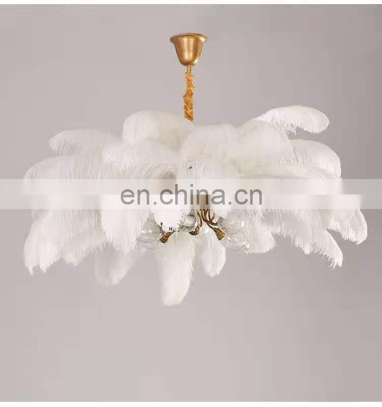 Home Decoration Modern Nordic copper chandelier lighting living room lamp ostrich feather bedroom pendant lights