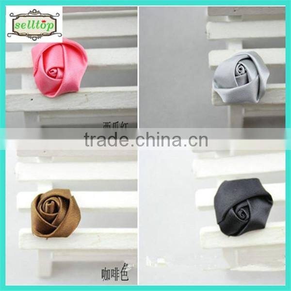 Cheaper hot sale mini 2cm satin fabric flowers for wedding dresses