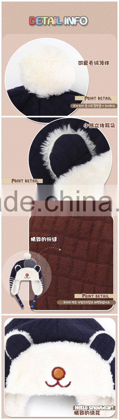 Autumn Winter Newest Checked Striped Bear Style Baby Kids Pom Poms Earflap Winter Wool Hat