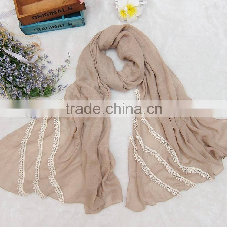 Fashion Charm Women Plain Soft Cotton Linen Islamic Muslim Shawl