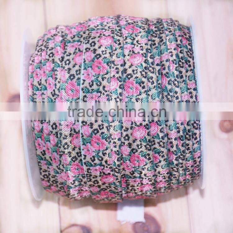 Floral Print Fold Over Elastic for Baby Headbands Choice color of 5/8 inch FOE Elastic By The Yard