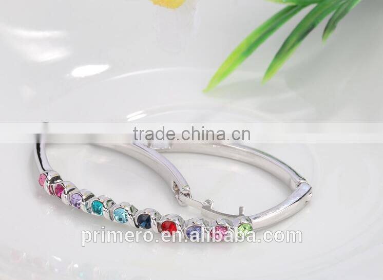 Fashion colorful crystal Bangles Silver Gold Plated bracelet for women wedding jewelry