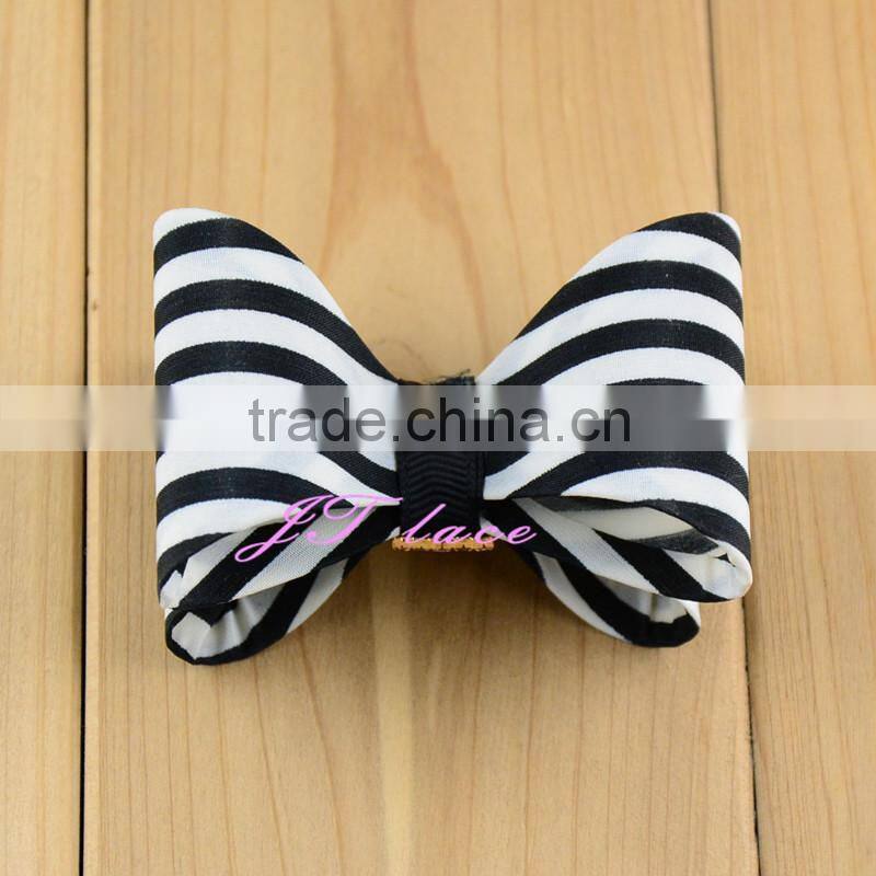 Vertical stripes hair bow - rhinestone hair bow - ribbon hair bow button centre
