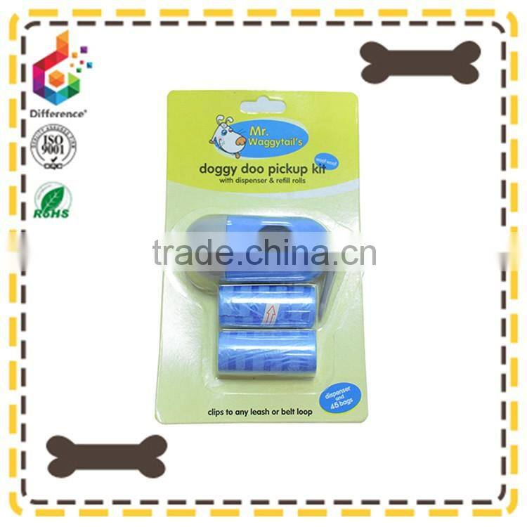Pill shape blue dog waste bag holder with two rolls