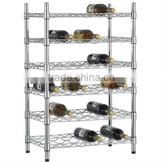 Chrome Wine Rack 8 Shelves stores and displays up to 72 wine bottles