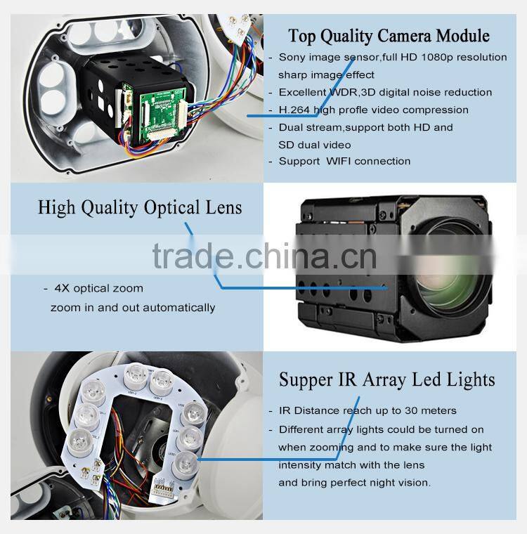 RS485 30M IR CMOS 2MP indoor IP65 icloud wireless surveillance ip ptz security camera