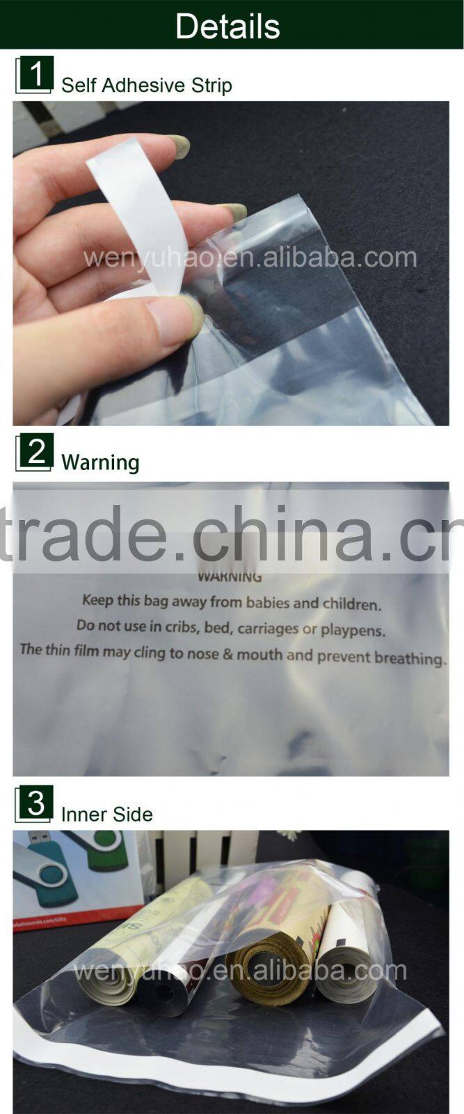 self adhesive sealed plastic bag , Resealable plastic clear bags