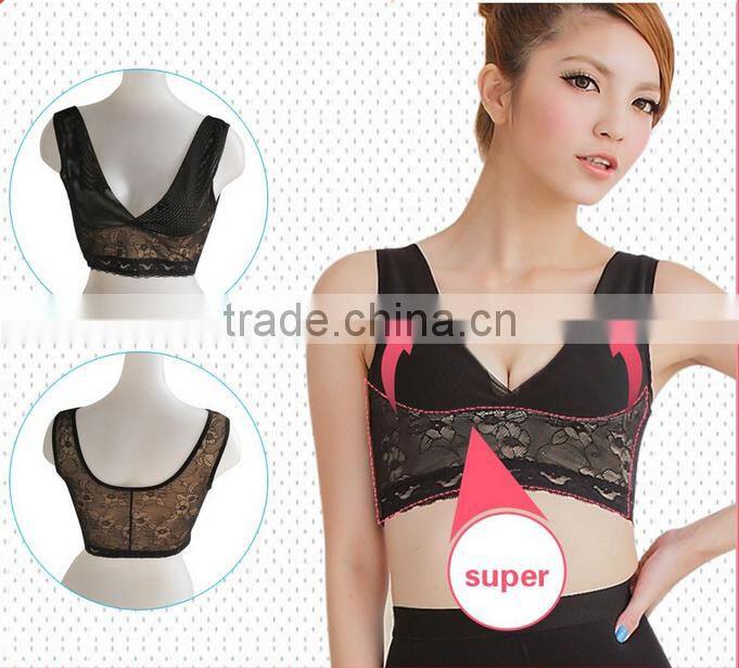 Women's Mesh Lace Trim Underwired Wide Strap Push Up Bra Chest Back Support
