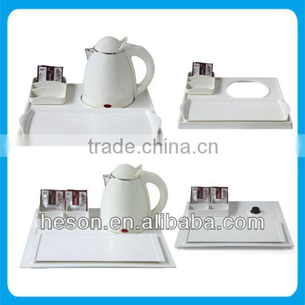hotel room equipment electric mini water kettle with melamine tray set for guest room