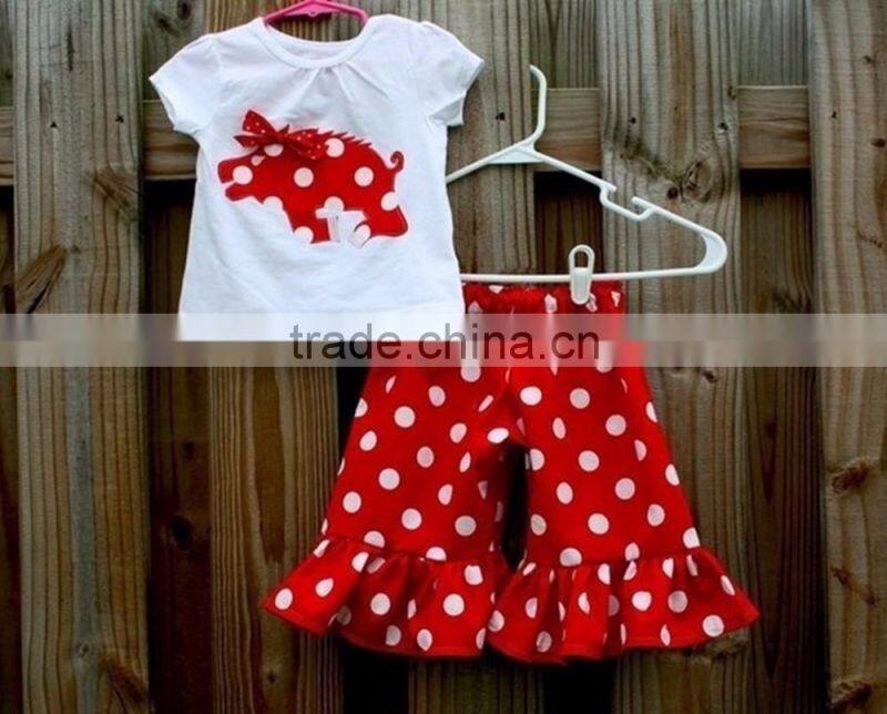 unique design fall winter 2pcs stripe ruffle boutique outfits with two pockets