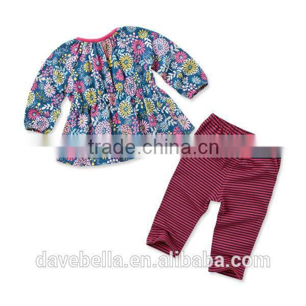 DB799 dave bella 2014 fall/winter printed long sleeve baby clothing sets for girl wholesale printed sets baby clothing sets