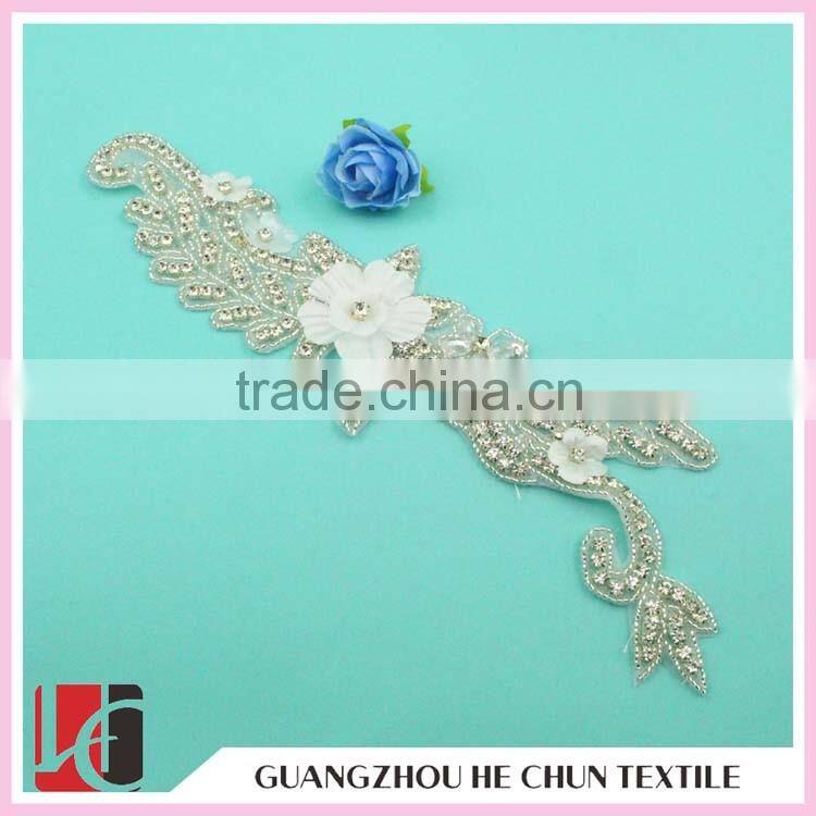 HC-2114 Guangzhou Bulk Sale Czech Crystal Beaded Appliques,Wholesale High Quality Hot Fix Rhinestone Bead Applique