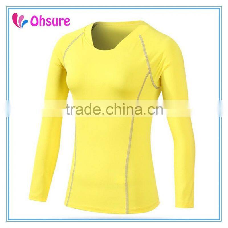 dry fit polyester spandex long sleeve running shirt yoga wear compression shirt for women
