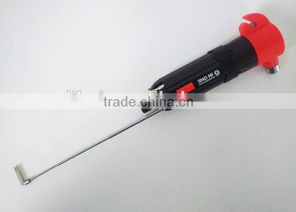 QC-176 6 IN ONE high quality multi function emergency seat belt cutter, strong bright torch, screwdriver set, hand tool
