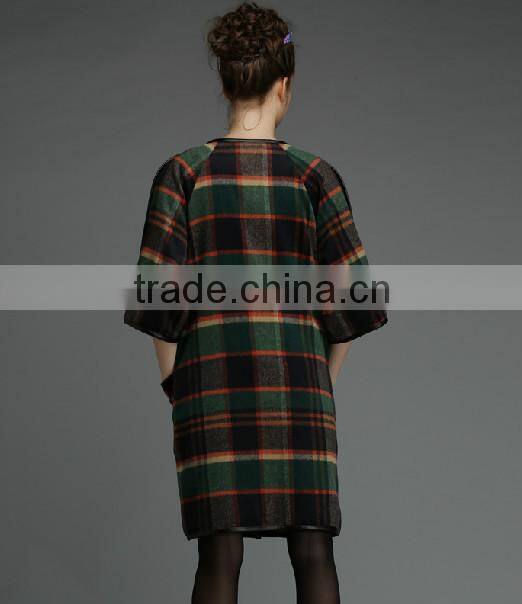 New fashion women winter grid pattern leather trimmed wool coats,autumn/winter europe new style women's wool grid coat