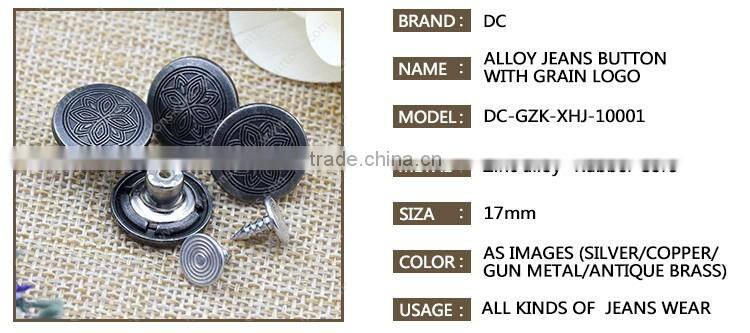 Unique Style and logo can be customized alloy jeans button