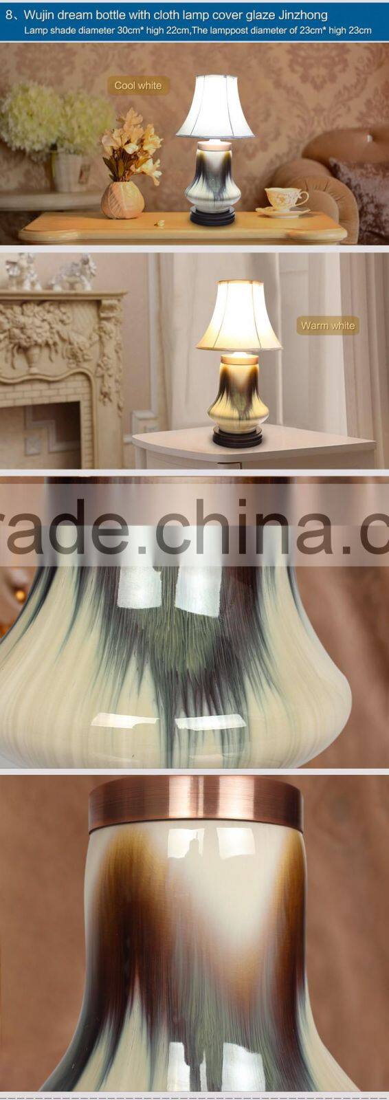 LED Different design porcelain body table flower Lamp vase with fabric shade